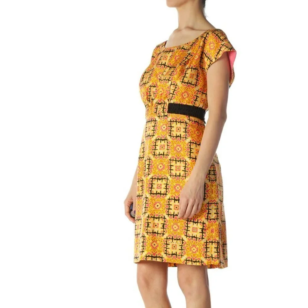 Phoebe Couture Orange and Multicolored Pattern Silk Work Dress - Picture 2 of 3